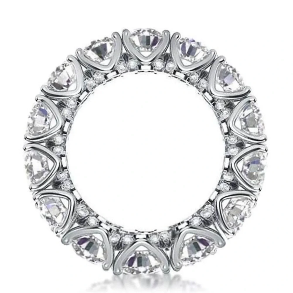 Eternity Round Created White Sapphire Wedding Band 925 Sterling Silver - Picture 6 of 8